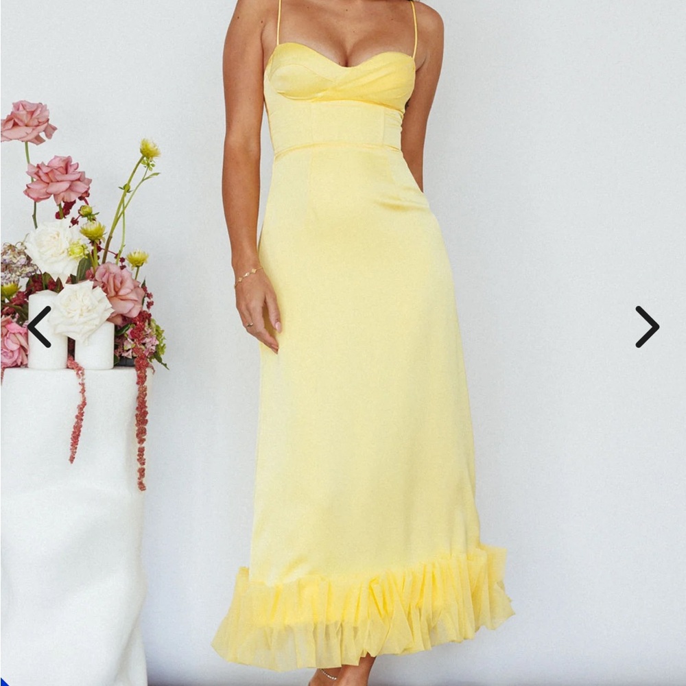 Hello Molly Yellow Slip Maxi Dress with Ruffle Hem